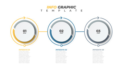 Business Infographic template. Timeline with 3 number options, steps or processes. Vector illustration. Creative layout with circle.