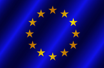 Bright background with flag of European Union. Happy Europe day banner. Bright illustration button with flag.