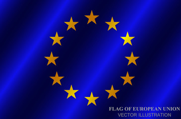 Bright background with flag of European Union. Happy Europe day banner. Bright illustration button with flag. Vector.