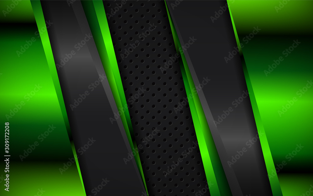 Poster abstract metallic green and black frame layout design tech innovation concept geometric background. 