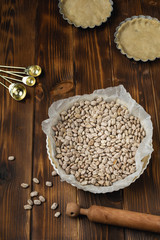 Homemade bakery, process of preparation sweet tart with filling