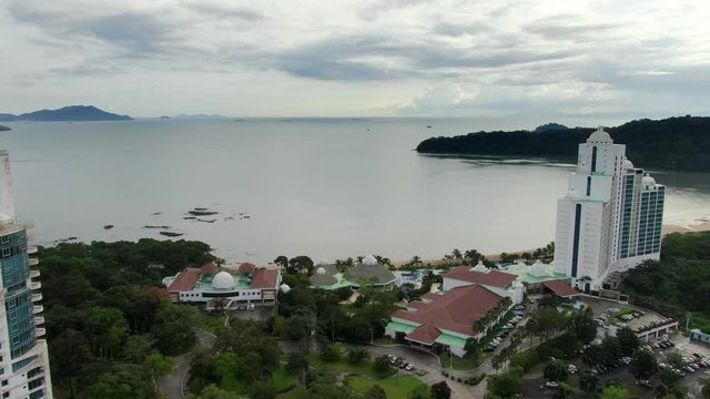Beautiful aerial cinematic view of Playa Bonita (beach) in Panama 