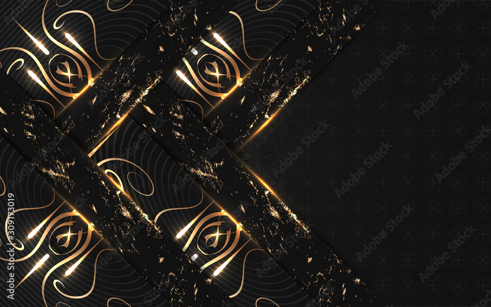 Poster black abstract background with paper shapes overlap layers. luxury and modern concept texture with g
