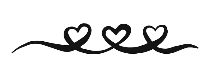 Three Hearts Valentine's Day swash hand painted with brush and ink