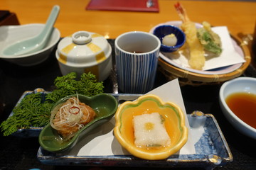 Dishes of Japanese traditional foods (plates)