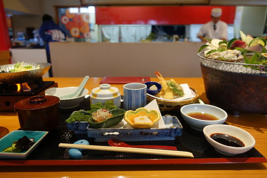 Dishes of Japanese traditional foods (plates)