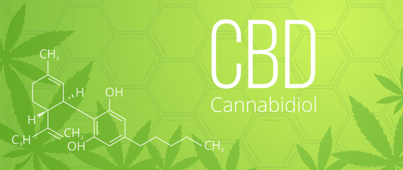 Cannabidiol design banner template. CBD cannabidiol formula. Background.
