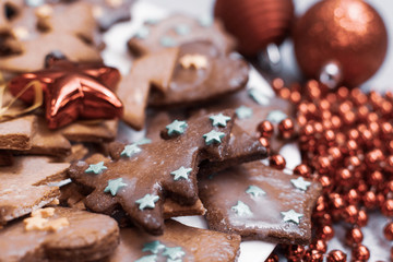 Christmas and New Year celebration traditions, homemade gingerbread cookies on Christmas dinner table