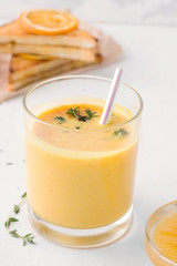 Lassi traditional indian mango drink on white background