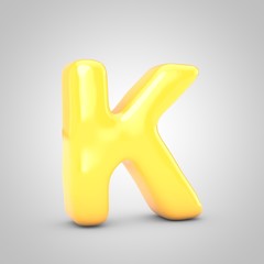 Yellow Fruit Bubble Gum letter K isolated on white background.