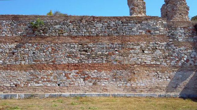 Roman wall in Greece of Nikopoli, medium shot no people