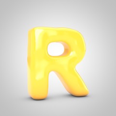 Yellow Fruit Bubble Gum letter R isolated on white background.
