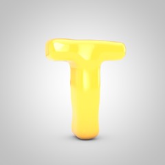 Yellow Fruit Bubble Gum letter T isolated on white background.