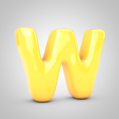 Yellow Fruit Bubble Gum letter W isolated on white background.