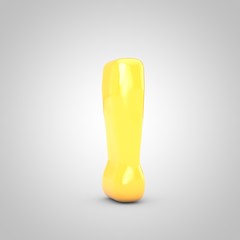 Yellow Fruit Bubble Gum exclamation symbol isolated on white background.