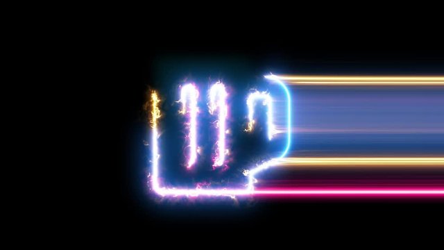 Beer symbol reveal. Blue, yellow, pink colors smoothly shimmer and form a neon electric number. Glowing motion wipes to center. 4K 60 fps video render footage.