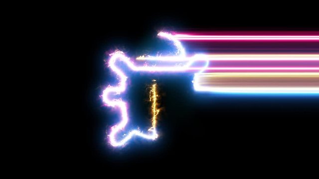 Bug symbol reveal. Blue, yellow, pink colors smoothly shimmer and form a neon electric number. Glowing motion wipes to center. 4K 60 fps video render footage.