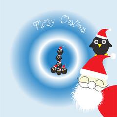 Santa and the Penguin On a blue and white background