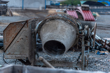 Manual concrete mixer in a work of Toledo, Spain