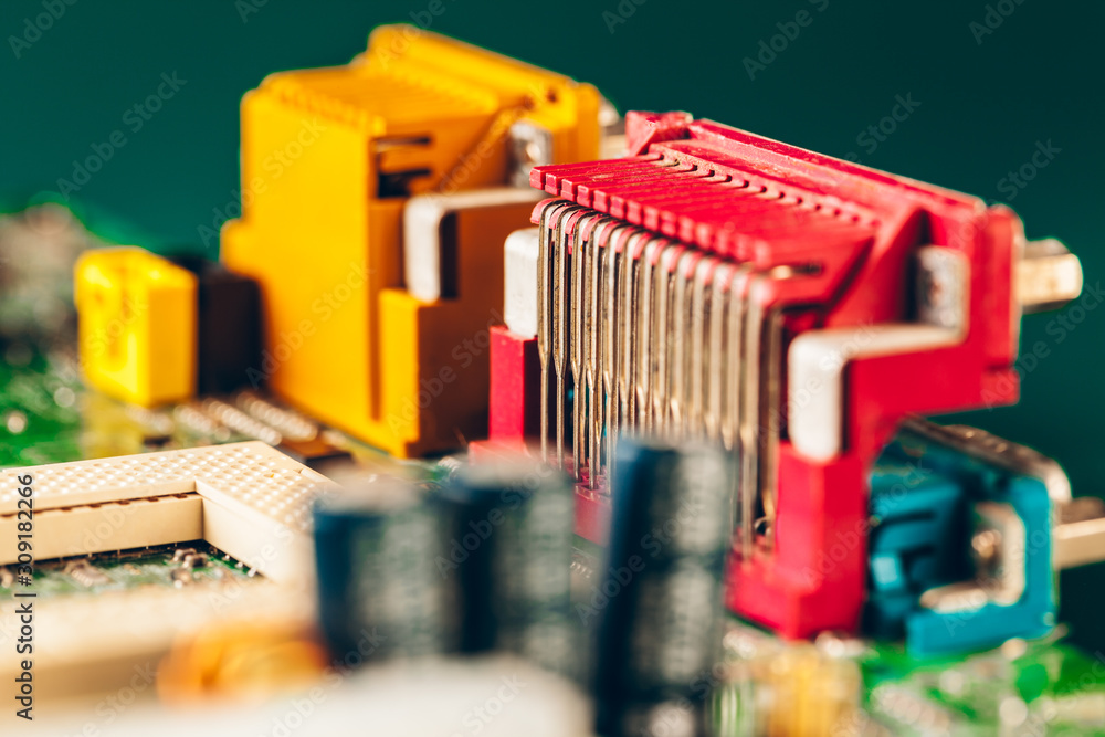Poster computer electronic circuit board with processor close up