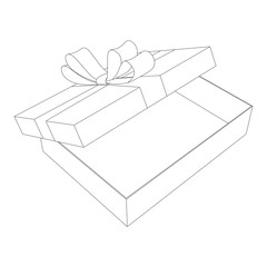 Open gift box. Outline drawing