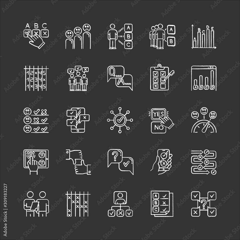 Aufkleber survey chalk icons set. question and answer. social poll. group survey. interview. positive, negativ