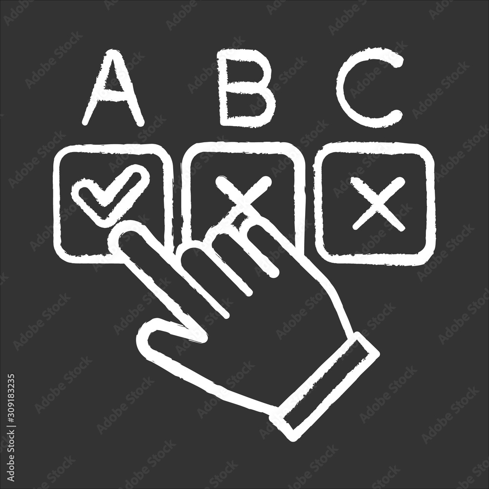 Aufkleber choosing option chalk icon. hand picking checkbox. selecting answer. making decision. online survey.