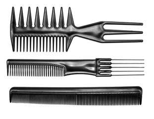 Black hair combs isolated on a white background