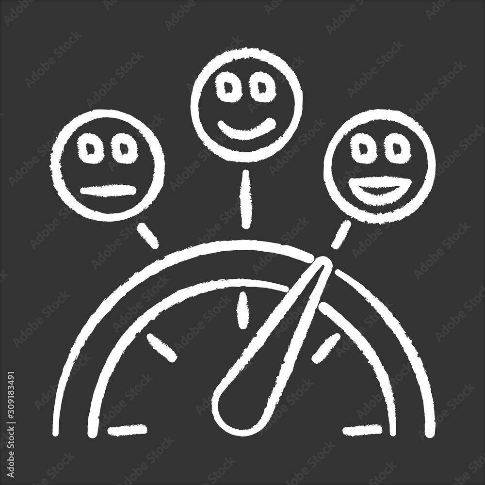 Poster satisfaction level chalk icon. good, neutral and bad experience. emotion meter. positive and negativ