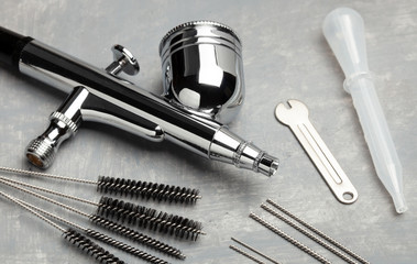 Airbrush cleaning. Brushes and other airbrush cleaning tools - obrazy, fototapety, plakaty