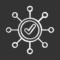 Survey mark chalk icon. Correct answer. Right checkmark. Approve mark, agree tick. Chart spread. Yes sign. Molecular structure system. Scheme organization. Isolated vector chalkboard illustration