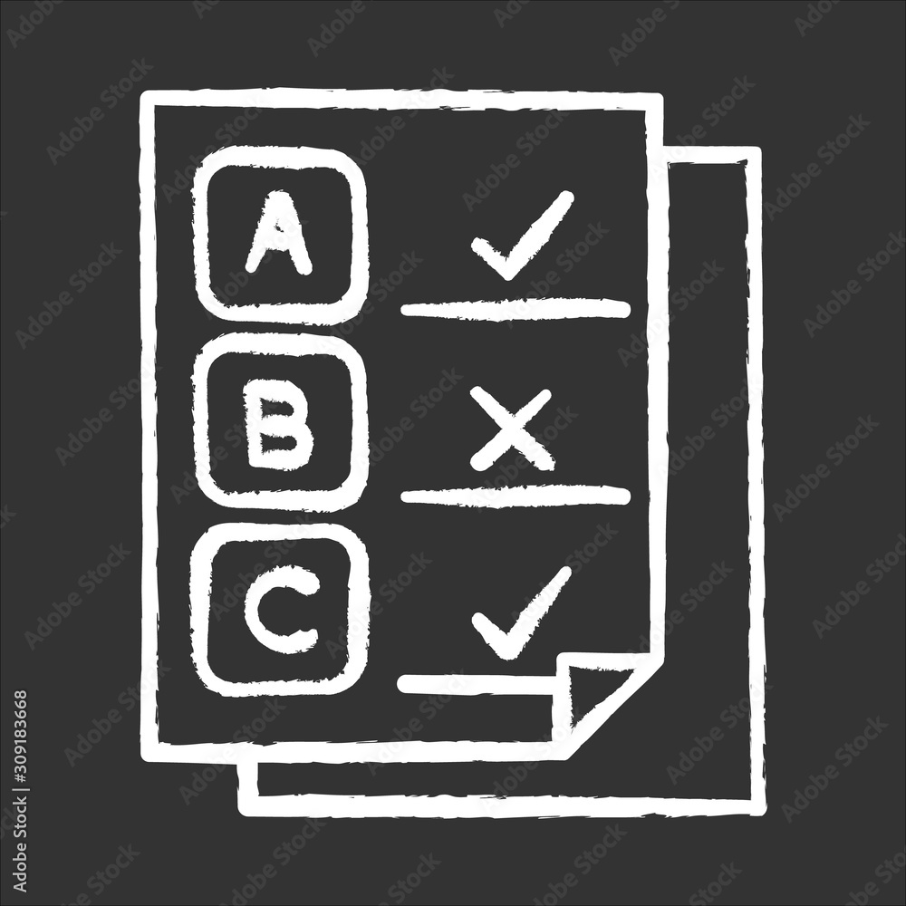 Aufkleber written survey chalk icon. exam papers. test document. questionnaire page. choose options. select ch
