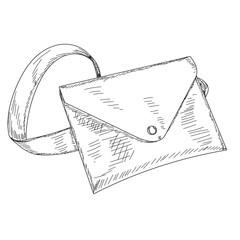 vector, isolated, waist bag sketch with lines