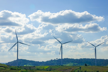 Wind turbine farm from clean energy. Wind power for electricity.