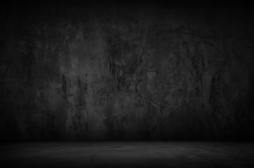 Black wall room background The surface of the brick dark jagged. Abstract black wall empty room background for interior design and decoration.
