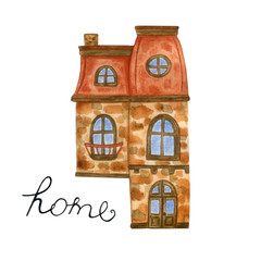 watercolor cozy home. Sweet postcard