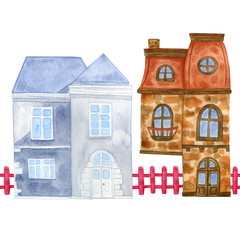  watercolor pattern with houses. Sweet home