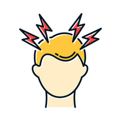 Headache color icon. Migraine. Head pain. Common cold symptom. Healthcare. Flu infection, influenza virus. Healthcare. Pressure and tension. Anxiety and stress. Isolated vector illustration