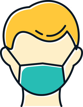Disposable medical mask color icon. Common cold. Influenza virus prevention. Flu infection precaution. Contagious disease. Respiratory problem. Medical worker. Healthcare. Isolated vector illustration