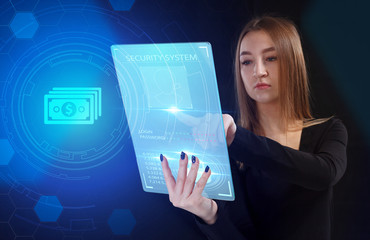 Business, Technology, Internet and network concept. Young businessman working on a virtual screen of the future and sees the inscription: