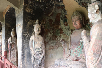 Maijishan Cave-Temple Complex in Tianshui , Gansu Province , China. Artistic treasures of Maiji...