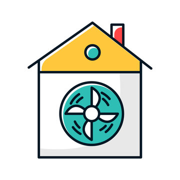 recommend clip art: House ventilation color icon. Conditioning home. Clean germs and microbes. Dust ventilation system. Ventilator for clear air. Home cooling vent. Domestic fan. Isolated vector illustration