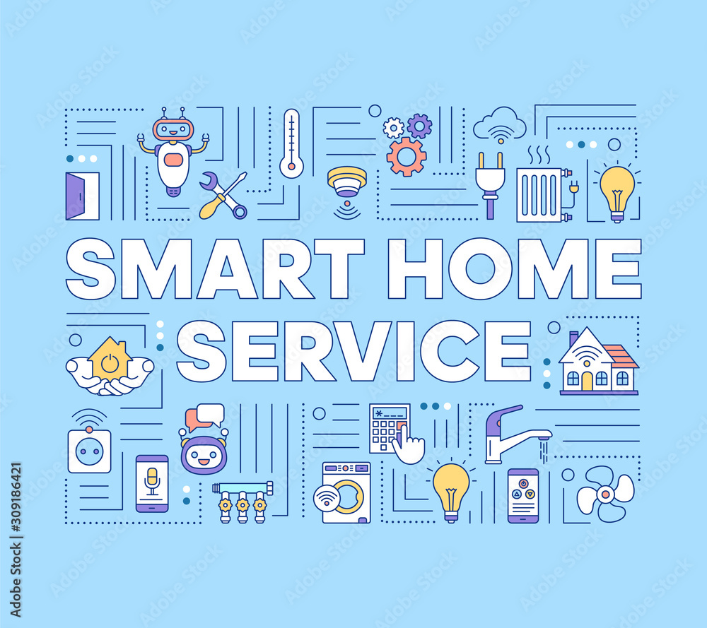 Poster smart home service word concepts banner. automated house control. wireless technology. presentation,