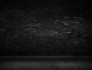 Black wall room background The surface of the brick dark jagged. Abstract black wall empty room background for interior design and decoration.