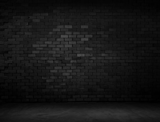 Black wall room background The surface of the brick dark jagged. Abstract black wall empty room background for interior design and decoration.