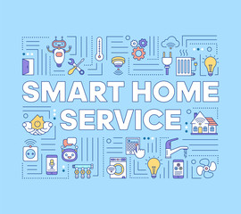 Smart home service word concepts banner. Automated house control. Wireless technology. Presentation, website. Isolated lettering typography idea with linear icons. Vector outline illustration
