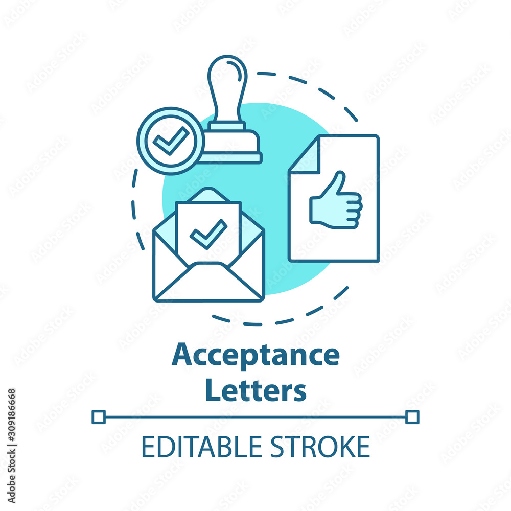 Poster acceptance letters concept icon. envelope with approved document. mailing acceptance letters. succes