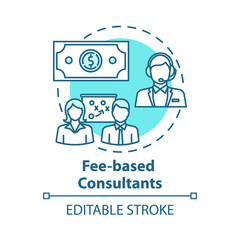 Fee based consultants concept icon. Financial consultation. Call center service. Payment for expert work idea thin line illustration. Vector isolated outline drawing. Editable stroke