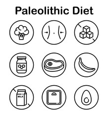 Paleolithic Diet. Vector Icon Set