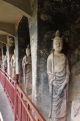 Maijishan Cave-Temple Complex in Tianshui , Gansu Province , China. Artistic treasures of Maiji Mountain caves. UNESCO World Heritage Site.